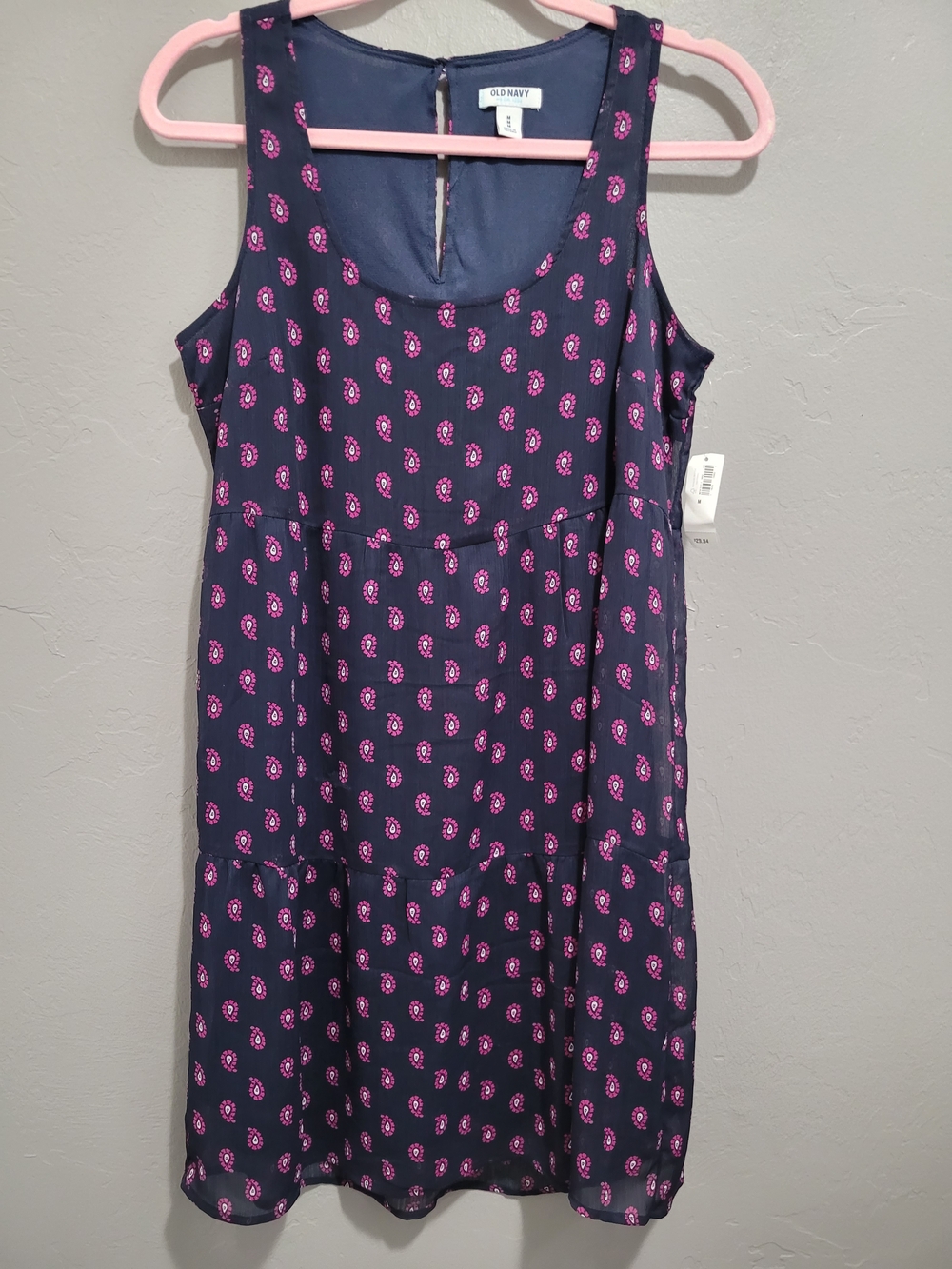 New With Tags Old Navy Navy Sleeveless Floral Tank Dress with Pink Motif Medium